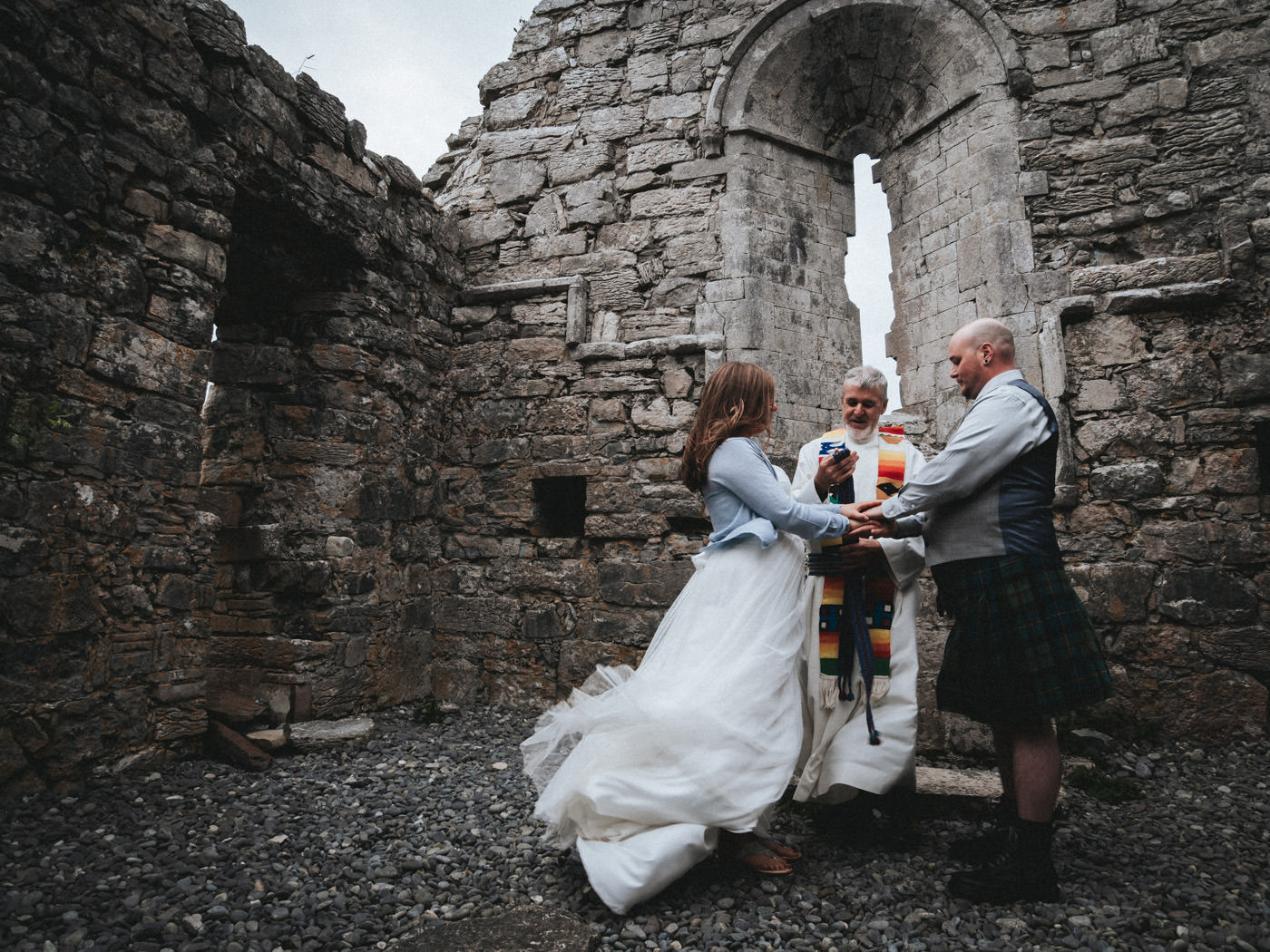 Elopement in Ireland with free wedding ceremony - bridal couple with celebrant