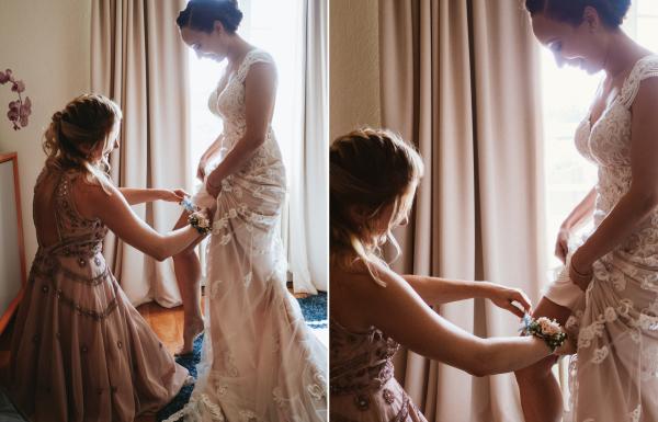 Getting ready of the bride in Hornbach Monastery - Carry getting dressed with her maid of honour