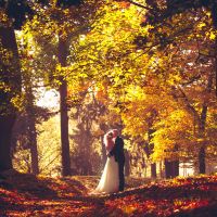 Herbstliche Hochzeitsfotos im Park der Villa Rothschild