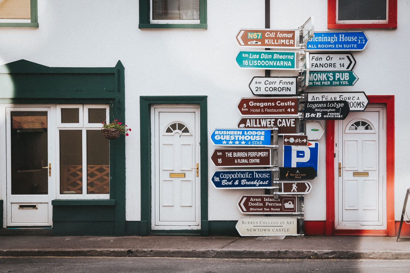 Legendary signpost in Ballyvaughan, County Clare, Ireland