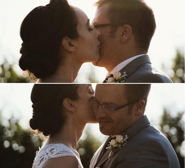 Bride and groom smooching in Hornbach Monastery